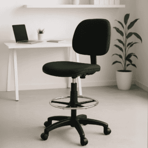 Silla de oficina ergonómica negra para trabajo y estudio en espacios modernos.