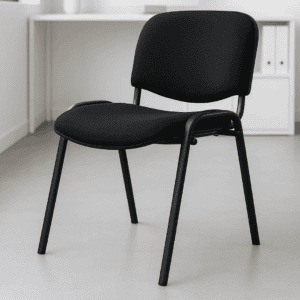 Silla de oficina negra con estructura metálica y asiento acolchonado, ideal para oficinas y áreas de.