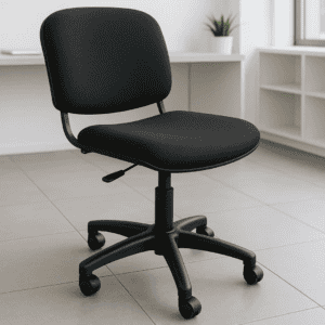Silla de oficina negra con respaldo y asiento acolchonados, ideal para espacios de trabajo en casa o.