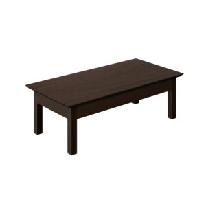 Mesa de oficina en madera oscura, ideal para escritorios y áreas de trabajo modernas.