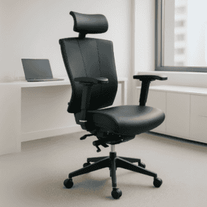 Silla de oficina ergonómica con soporte lumbar ajustable y ruedas para comodidad y movilidad.