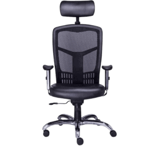Silla Ejecutiva RP-4600 c/cabecera Asiento en Piel y Respaldo en Mesh Negro, Estructura Cromada