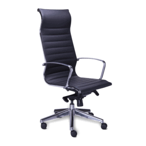 Silla de Oficina Ejecutiva Retro en Vinipiel Negro y Estructura Cromo RE-1750