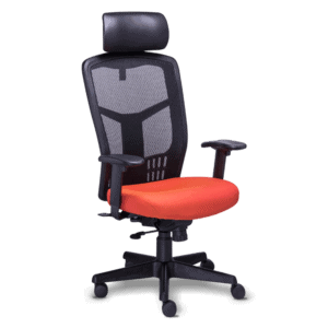 Silla de Oficina Ejecutiva RE-1950 Tela naranja y Respaldo en Mesh Negro