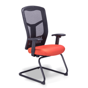 Silla de Visita RE-1955 Asiento en Tela naranja y Respaldo en Mesh Negro