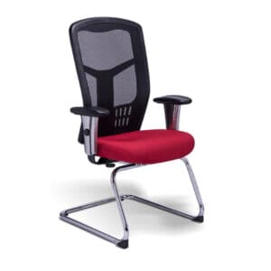 Silla de Visita RE-1965 Asiento en Tela Rojo y Respaldo en Mesh Negro