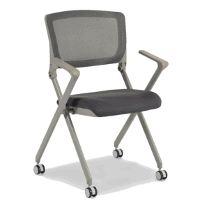Silla de Visita multifuncional Skip RE-685 Respaldo en Mesh y Asiento en Tela Gris abatible, con Rodajas