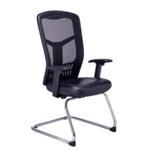 Silla de Visita RP-4605 Asiento en Piel y Respaldo en Mesh Negro, Estructura Cromada