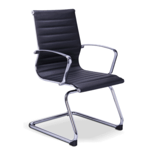 Silla de Visita Retro en Vinipiel Negro, Estructura Cromo
