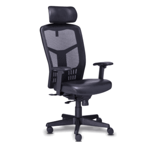 Silla Ejecutiva RP-4500 c/cabecera Asiento en Piel y Respaldo en Mesh Negro, Estructura Negra