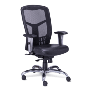Silla Semi Ejecutiva RP-4601 Asiento en Piel y Respaldo en Mesh Negro, Estructura Cromada