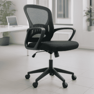 Silla de oficina ergonómica con respaldo de malla y ruedas para un trabajo cómodo y saludable. Ideal.