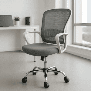 Silla de oficina ergonómica con respaldo de malla y base ajustable, ideal para espacios de trabajo e.