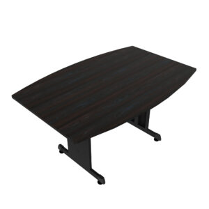 Mesa de oficina ajustable en altura con superficie de madera oscura para espacios de trabajo ergonóm.