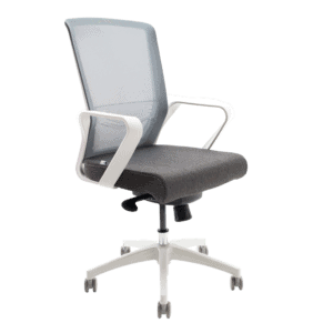 Silla Operativa Klave 140BL Respaldo en Mesh y Asiento en Tela Gris, Estructura blanco