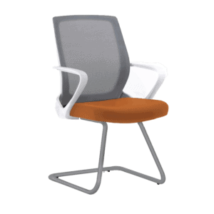 Silla de Visita Klave 145BL Respaldo en Mesh Gris, Asiento en Tela Naranja
