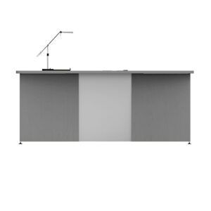 Mesa de oficina moderna con lámpara y espacio de trabajo amplio para oficina o estudio.