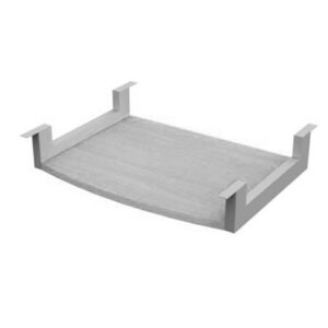 Mesa de oficina con estructura de madera y superficie plana para trabajo.