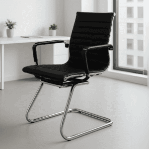 Silla de oficina negra con diseño ergonómico y estructura metálica, ideal para espacios de trabajo m.