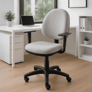 Silla de oficina ergonómica moderna con respaldo y asiento acolchonados, ideal para espacios de trab.