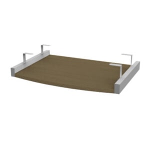 Mesa de oficina con estructura metálica y superficie de madera para espacios laborales.