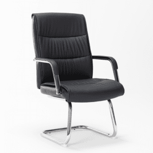 Silla de oficina ejecutiva negra con estructura metálica y respaldo acolchado, ideal para espacios d.
