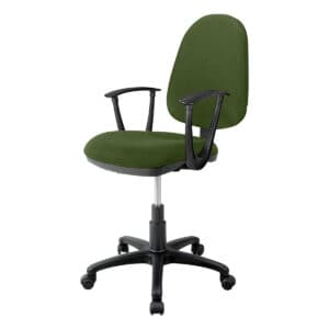 Silla de oficina ergonómica con respaldo y asiento acolchonados en color verde, ideal para espacios.