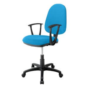 Silla de oficina ergonómica con respaldo y asiento acolchonados en color azul, ideal para espacios d.