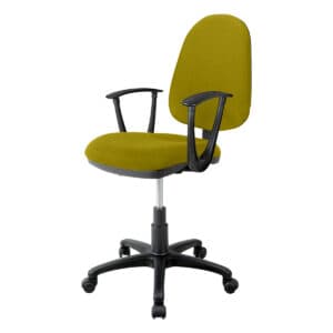 Silla de oficina ergonómica con respaldo verde y ruedas para oficina moderna.
