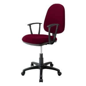 Silla de oficina ergonómica con respaldo rojo y ruedas para oficina moderna y cómoda.