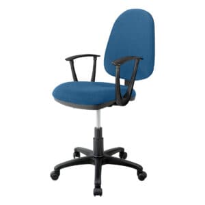 Silla de oficina ergonómica azul con respaldo y ruedas para oficina moderna y cómoda. Ideal para esp.