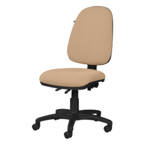 Silla de oficina ergonómica beige con soporte lumbar y ruedas para comodidad y movilidad. Ideal para.