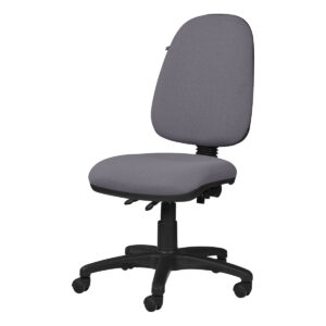 Silla de oficina ergonómica gris con respaldo y asiento acolchonados, ideal para espacios de trabajo.