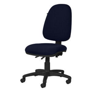 Silla de oficina ergonómica negra con respaldo y base ajustable para comodidad.