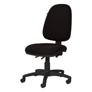 Silla de oficina ergonómica negra con respaldo y asiento acolchonados, ideal para espacios de trabaj.