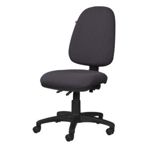 Silla de oficina ergonómica negra con respaldo y asiento acolchonados, ideal para espacios de trabaj.