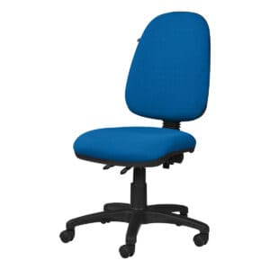 Silla de oficina ergonómica azul con respaldo y asiento acolchonados, ideal para espacios de trabajo.
