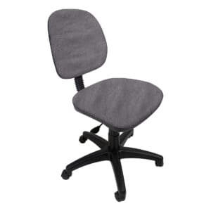 Silla de oficina ergonómica gris para trabajo y estudio, con respaldo ajustable y base con ruedas.