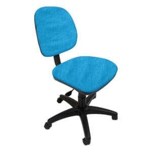 Silla de oficina ergonómica azul para trabajo y estudio, con respaldo y asiento acolchonados.