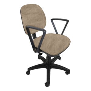 Silla de oficina ergonómica con respaldo beige y brazos negros, ideal para espacios de trabajo cómod.