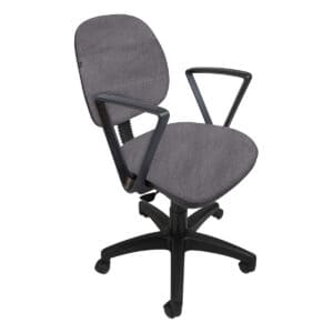 Silla de oficina ergonómica con respaldo y asiento acolchonados en gris, ideal para espacios de trab.