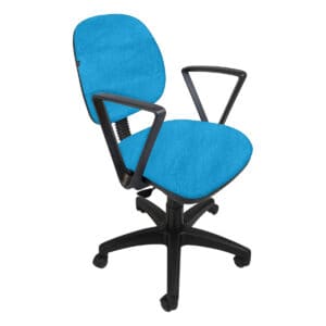 Silla de oficina ergonómica con respaldo y asiento acolchonados en color azul, ideal para espacios d.