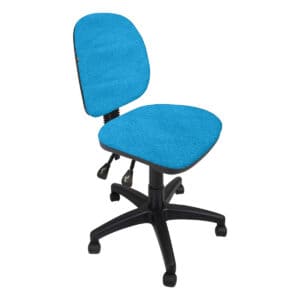 Silla de oficina ergonómica azul para trabajo y estudio, con asiento y respaldo acolchonados.