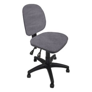 Silla de oficina ergonómica gris con respaldo y asiento acolchonados, ideal para espacios de trabajo.