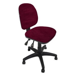 Silla de oficina ergonómica con respaldo rojo para trabajo cómodo y soporte lumbar. Ideal para espac.