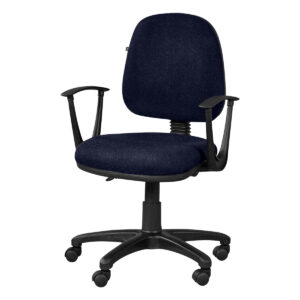 Silla de oficina ergonómica con respaldo y asiento en azul oscuro, ideal para espacios de trabajo y.
