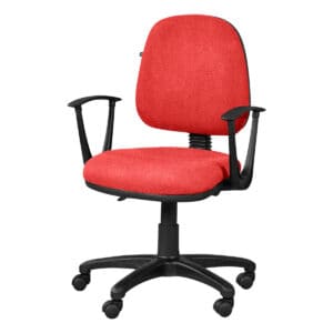 Silla de oficina ergonómica con asiento y respaldo acolchonados en color rojo.