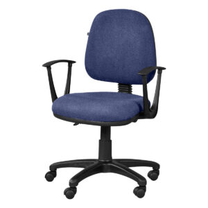 Silla de oficina ergonómica azul con respaldo y ruedas para espacio de trabajo. Ideal para oficina e.