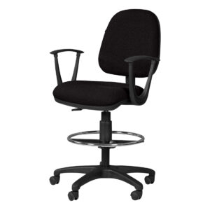 Silla de oficina ergonómica negra con respaldo y brazos ajustables, ideal para espacios de trabajo e.