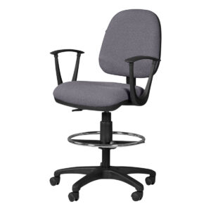 Silla de oficina ergonómica con respaldo y asiento acolchonados en gris, ideal para espacios de trab.